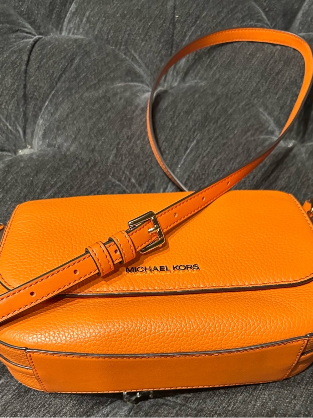 Michael Kors Orange Pebbled Leather Crossbody Bag - Picture 11 of 14